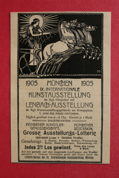 Blatt Historische Werbung Kunstausstellung München 1905 Lenbach Ausstellung Sezession